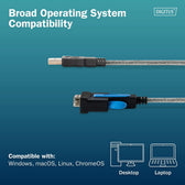 Kabel adapter DIGITUS USB 2.0 do RS232 (DB9), Chipset FTDI (FT232RNL), PVC, Transparentny, Mocowanie na śruby, 1.8m