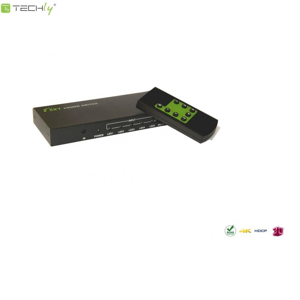 Przełącznik Techly HDMI 5/1 z pilotem, 4K2K 3D, czarny