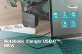Ładowarka sieciowa DIGITUS zasilacz 1x USB-C PD 3.0 max. 65W zintegrowany kabel 1,2m czarna