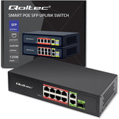 Switch niezarządzalny Qoltec przełącznik sieciowy FAST Ethernet 8x RJ45 PoE 2x RJ45 Uplink 1x SFP | 120W | 1000 Mb/s