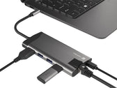 Stacja dokująca HUB USB Natec Fowler Plus Multiport USB-C PD, 3x USB 3.0, HDMI 4K, RJ45, USB-C, SD, Micro SD