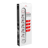 Listwa zasilająca Maclean MCE395 W, przedłużacz 5 gniazd + 3xUSB, 110-240V AC 50/60Hz, 2.1A max 2500W, 1,5m, biała