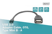 Kabel adapter USB 2.0 DIGITUS HighSpeed OTG Typ miniUSB B/USB A M/Ż czarny 0,2m