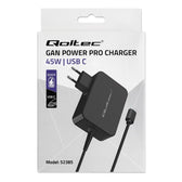 Ładowarka sieciowa Qoltec GaN POWER PRO | 1xUSB-C | 45W | 5-20V | 2.25-3A | Czarna