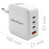 Ładowarka sieciowa Qoltec 140W GaN | 5-20V | 2.5-5A | 3xUSB-C PD | 1xUSB QC 3.0 | Biała