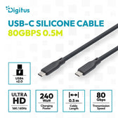 Kabel połączeniowy silikonowy DIGITUS USB-C-USB-C, USB 4 ver.2.0, 80Gbps, 8K@60Hz, PD 3.1 240W, 0,5m, czarny