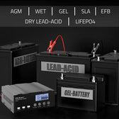 Ładowarka inteligentna Qoltec mikroprocesorowa 12V | 12.6V | 24V | Prostownik z funkcją naprawy do akumulatora AGM GEL LiFePO4 | LCD