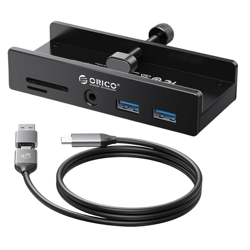 HUB USB-C Orico MH5PMM-10-BK-BP aktywny przykręcany, 2x USB-A, czytnik SD, minijack 3,5 mm, czarny