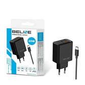 Ładowarka sieciowa Beline 45W 1xUSB-C + 1xUSB GaN PD 3.0 QC 3.0 + kabel USB-C/USB-C - czarna