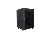 Szafa instalacyjna Rack stojąca 19" 15U 600x600 czarna drzwi szklane LCD Lanberg (flat pack)