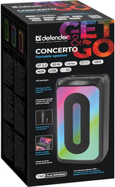 Głośnik Defender CONCERTO Bluetooth 20W MP3/FM/SD/USB/AUX/TWS/LED/MIC KARAOKE czarny + mikrofon