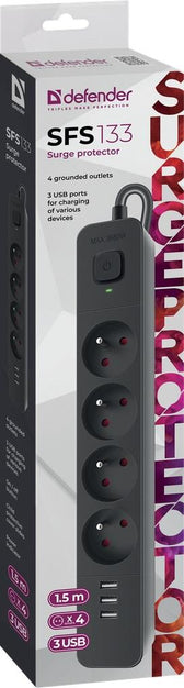 Listwa zasilająca Defender SFS 133 1,5 m, 4 gniazda, 3x USB