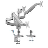Uchwyt biurkowy do trzech monitorów szary Ergo Office ER-408G, ze sprężyną gazową, 17"-30", 7 kg, 1x USB 3.0, 2x mini-jack