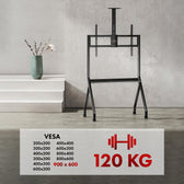 Stand / wózek do TV Maclean MC-114 B, półka na kamerę, na kółkach, 55-100", max. obciążenie 120kg/10kg półka, max. VESA 900x600 czarny