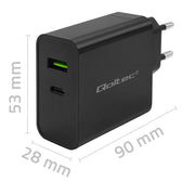 Ładowarka sieciowa Qoltec Super Quick PD | 1xUSB-C | 1xUSB | 45W | 5-20V | 2.25-3A | Czarna