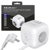Kostka zasilająca Qoltec przedłużacz 6w1 z podświetlanym włącznikiem | 3x AC | 2x USB | 1x USB-C PD 20W | Biała | Kabel 2m