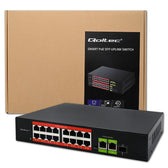 Switch niezarządzalny Qoltec przełącznik sieciowy Fast Ethernet PoE | 16x RJ45 10/100 Mb/s | 2x RJ45 Uplink 1000 Mb/s | 1x SFP 1000 Mb/s