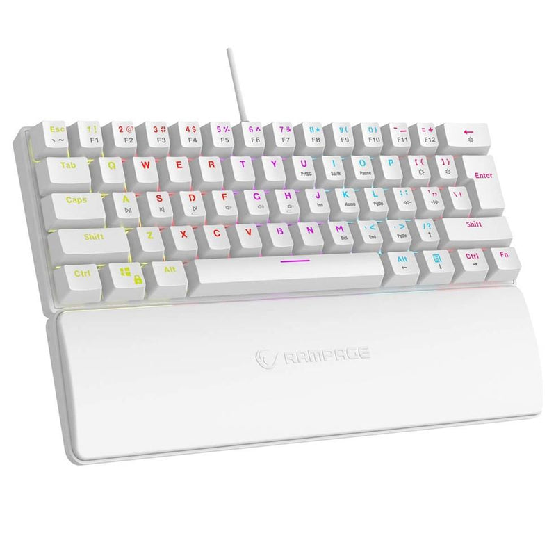 Klawiatura przewodowa Rampage PLOWERK60 gamingowa mechaniczna Blue Switch Rainbow LED biała