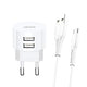 Ładowarka sieciowa Usams T20 2,1A 2xUSB+kabel microUSB - biała
