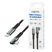 Kabel USB 3.2 Gen2 LogiLink CU0272 USB-C - USB-C, M/M, 10 Gb/s, 100 W, 4K, kątowy, czarny, 2m