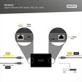 Rozdzielacz/Splitter PoE++ DIGITUS 802.3at/bt max. 48V 51W Gigabit do DATA/DC bez PoE
