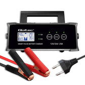 Ładowarka inteligentna Qoltec mikroprocesorowa 12V 24V 25A | Prostownik z funkcją naprawy do akumulatora AGM GEL SLA | LCD