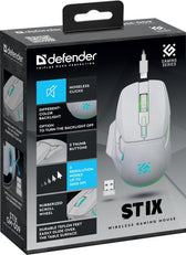 Mysz bezprzewodowa Defender STIX GM-009 optyczna 3200dpi biała RGB AKUMULATOR 7 przycisków Gaming bezklikowa silent