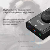 Karta dźwiękowa Orico SC2-BK-BP zewnętrzna, USB-A, 3 porty mini jack