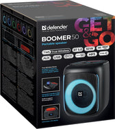 Głośnik Defender BOOMER 50 Bluetooth 50W MP3/FM/SD/USB/AUX/TWS/LED/MIC KARAOKE czarny