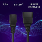 Kabel zasilający Qoltec IEC C20/C13 | 3x1.5mm2 | 1.2m