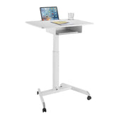 Biurko, stolik do laptopa Maclean MC-903W regulacja wysokości, z szufladą, białe, do pracy stojąco siedzącej, max wys 113cm - 8kg max