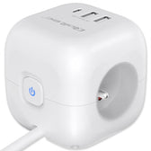 Kostka zasilająca Qoltec przedłużacz 6w1 z podświetlanym włącznikiem | 3x AC | 2x USB | 1x USB-C PD 20W | Biała | Kabel 2m
