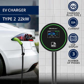 Stacja ładowania Qoltec EV 2w1 Typ2 | 22kW | Wi-Fi | LCD | 3 fazy | Wallbox | Smart life app | RFID | 5m