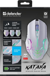 Mysz bezprzewodowa Defender KATANA GM-511 optyczna 3200dpi biała RGB AKUMULATOR 7 przycisków Gaming bezklikowa silent