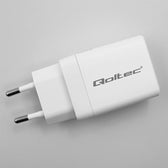 Ładowarka sieciowa Qoltec 45W GaN | 5-20V | 1.5-3A | 1xUSB-C PD | 1xUSB QC 3.0 | Biała