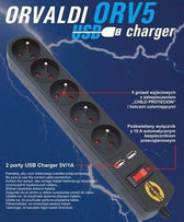 Listwa zasilająca przeciwprzepięciowa ORVALDI ORV-5 3m z ładowarką USB