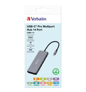 Hub USB Verbatim Multi Port CMH-14: 1x USB-C PD, 3xUSB-A 3.0, 1xUSB-C 3.0, 2xUSB-A 2.0, 2xHDMI, VGA, RJ-45, SD/microSD, audio