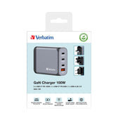 Ładowarka sieciowa Verbatim GaN GNC-100 3xUSB-C PD (2x100W+65W) 1xUSB-A QC 3.0