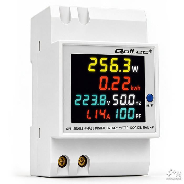Miernik zużycia energii Qoltec na szynę DIN | jednofazowy | 230V | 100A