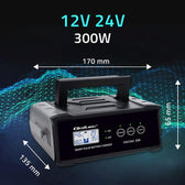 Ładowarka inteligentna Qoltec mikroprocesorowa 12V 24V 25A | Prostownik z funkcją naprawy do akumulatora AGM GEL SLA | LCD