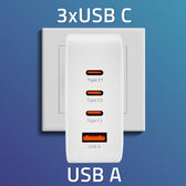 Ładowarka sieciowa Qoltec 140W GaN | 5-20V | 2.5-5A | 3xUSB-C PD | 1xUSB QC 3.0 | Biała