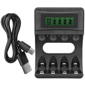 Ładowarka Qoltec do akumulatorków Ni-MH typu R03 AAA R6 AA | LCD | Kabel USB