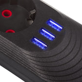 Listwa zasilająca Maclean MCE395 B, przedłużacz 5 gniazd + 3xUSB, 110-240V AC 50/60Hz, 2.1A max 2500W, 1,5m, czarna