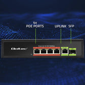 Switch niezarządzalny Qoltec przełącznik sieciowy FAST Ethernet 4x RJ45 PoE 1x RJ45 Uplink 1x SFP | 65W | 1000 Mb/s
