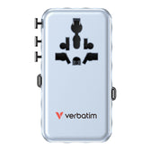 Adapter podróżny Verbatim Charge 'n' Travel GaN III globalny 1xUSB-C PD 3.0 QC 4+ 70W, 1xUSB-C PD 3.0 QC 4+ 60W, 1xUSB-C 5W, 1x USB-A QC 3.0 niebieski