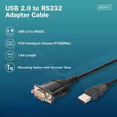 Kabel adapter DIGITUS USB 2.0 do RS232 (DB9), Chipset FTDI (FT232RNL), PVC, czarny, Mocowanie w tulejkach 1.8m