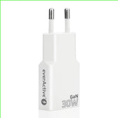 Ładowarka sieciowa everActive GaN SUPER SLIM SC-385Q QC4+ 2x USB-C PD 30W biała