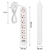 Listwa zasilająca Maclean MCE395 W, przedłużacz 5 gniazd + 3xUSB, 110-240V AC 50/60Hz, 2.1A max 2500W, 1,5m, biała