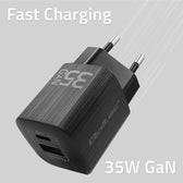 Ładowarka sieciowa Qoltec 35W GaN ULTRA | 5-20V | 2.25-3A | 1 x USB typ C PD | 1 x USB QC 3.0 | Czarna