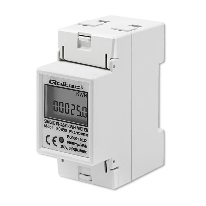 Miernik zużycia energii Qoltec na szynę DIN | jednofazowy elektroniczny licznik | 230V | LCD | 2P
